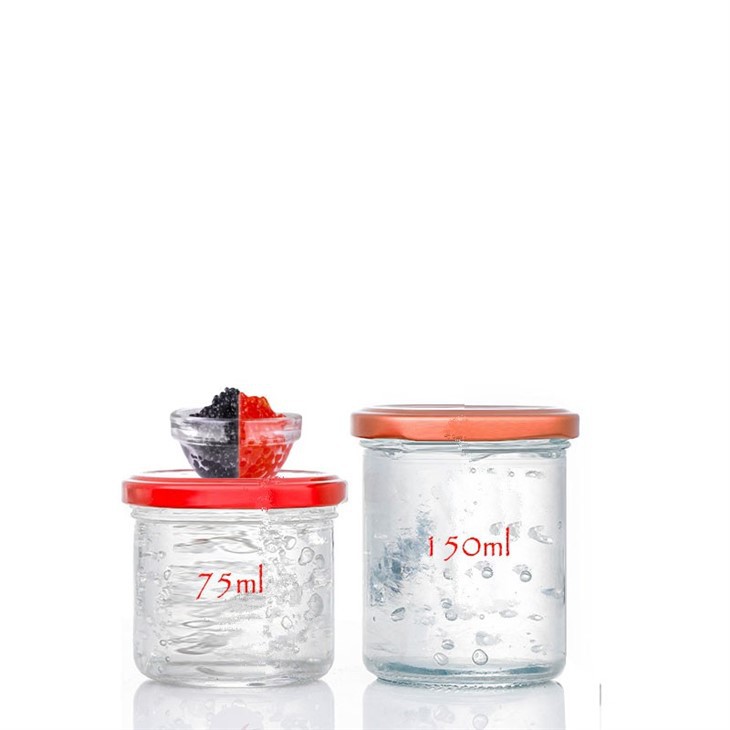 Caviar Glass Jars And Cap in Straight Side Shape